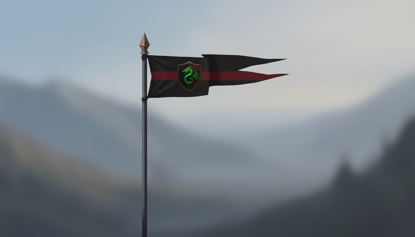Wyvern Crusaders banner flying over the mountains